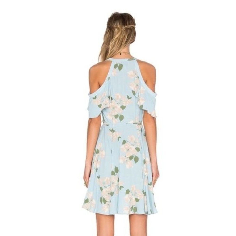 Privacy Please Delta floral cold shoulder wrap Dress light Blue XS - Picture 2 of 11